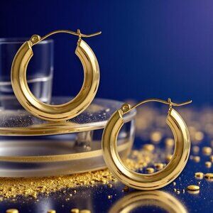 18K Gold Plated Stainless Steel Chunky Hoop Earrings 1.15" Bold Statement